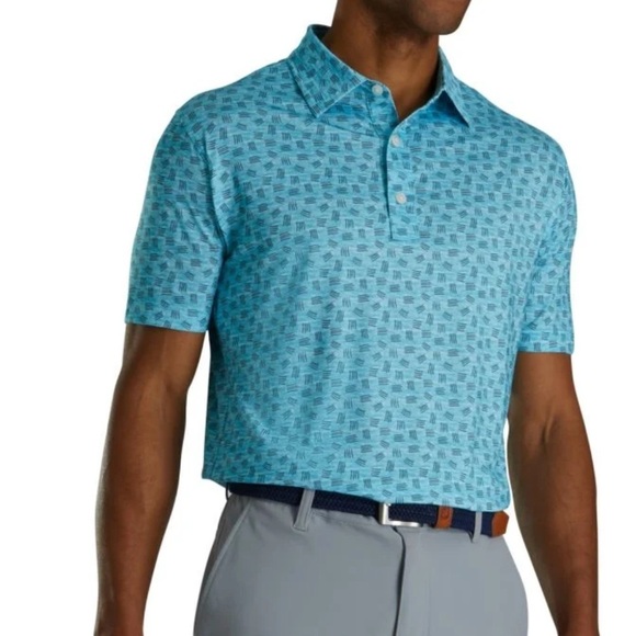 FootJoy Golf Polo Size XL Maui Blue Lava Print UV Protection Moisture Wicking - Picture 1 of 15